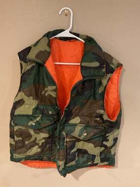 Reversible Camo Puffer Hunting Vest Blaze Orange